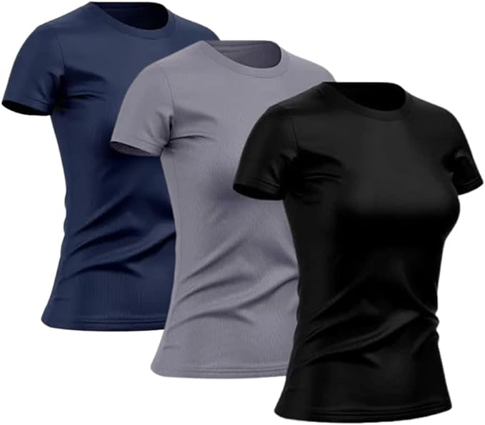 Kit 3 Camisetas Femininas Dry Fit Baby Look Proteção UV 50+ Academia Esportivas Lisas na Amazon