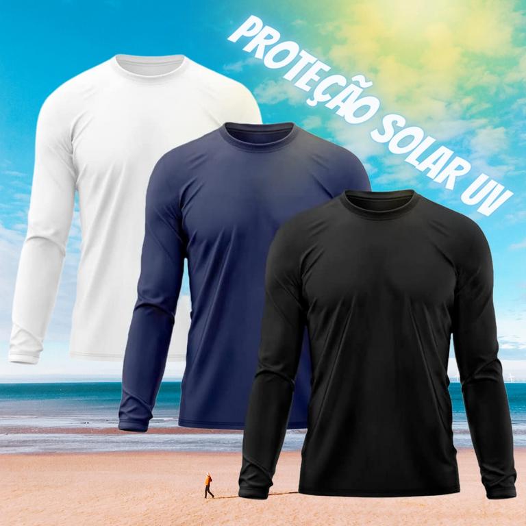 Kit 3 Camisetas Masculina Manga Longa Térmica Proteção Solar UV Dry Fit Segunda Pele X na Amazon