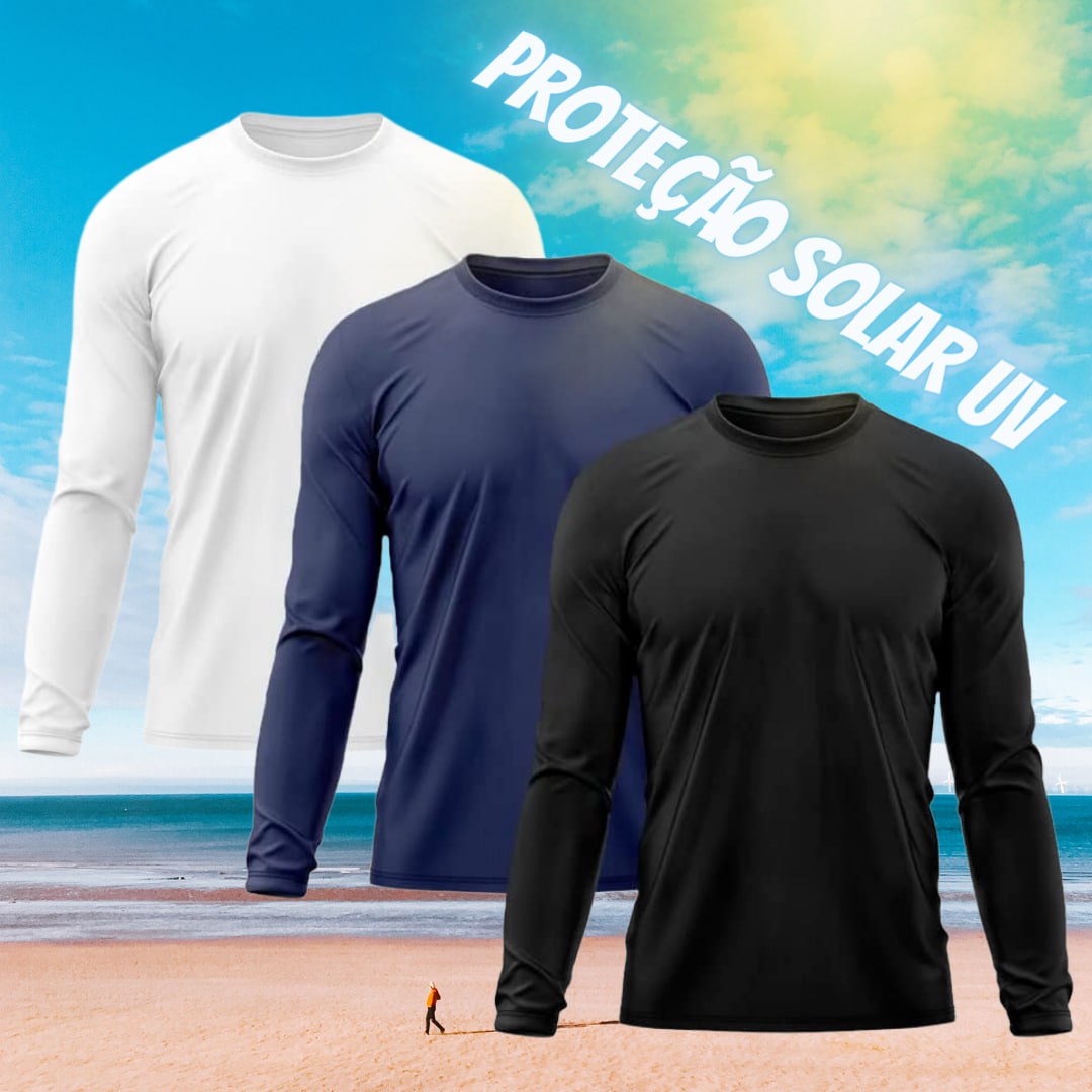 Kit 3 Camisetas Masculina Manga Longa Térmica Proteção Solar UV Dry Fit Segunda Pele na Amazon