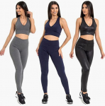 Kit 3 Conjuntos Calça Legging e Top Feminino Treino Fitness Leve na Amazon