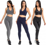 Kit 3 Conjuntos Calça Legging e Top Feminino Treino Fitness Leve na Amazon