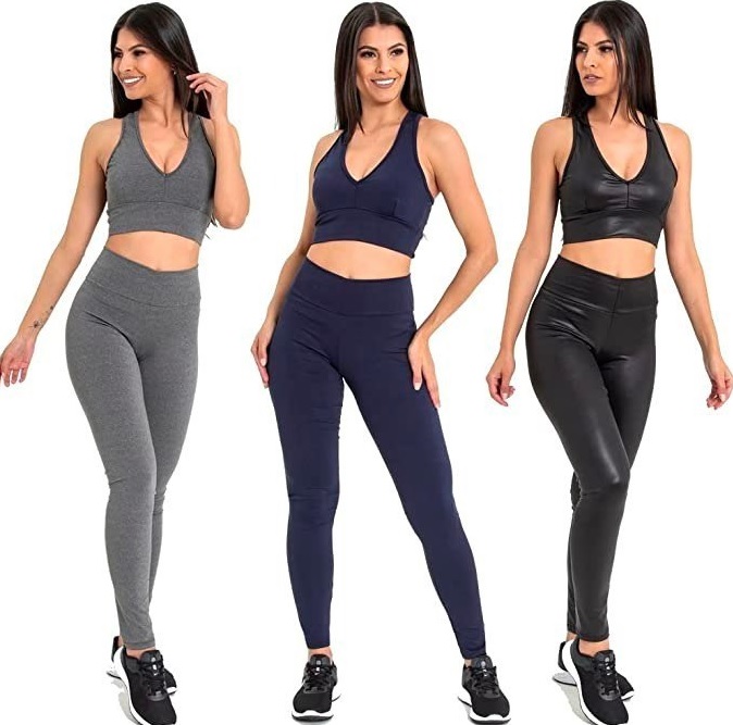 Kit 3 Conjuntos Calça Legging e Top Feminino Treino Fitness Leve na Amazon