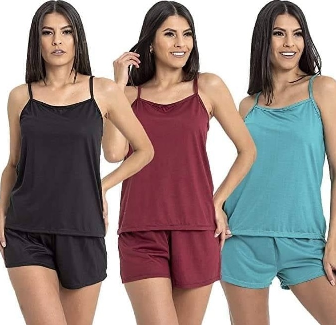 Kit 3 Conjuntos Pijama Feminino Curto Baby Doll Fresquinho na Amazon