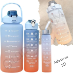 Kit 3 Garrafa De Água Squeeze Galão 2l Litros Motivacional Academia Colorida Antivazamento 3D Tie Dye Frases Português (AZUL) na Amazon