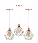 Kit 3 Lustre Pendentes Diamante Luminárias de Teto Cabo Regulável Modelo Diamante Rose Gold na Amazon