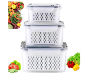 Kit 3 Potes Organizadores de Geladeira Hermético com Trava nas Tampas Borracha Isolante e Cesto de Escorrer Removível na Amazon