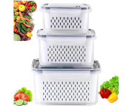 Kit 3 Potes Organizadores de Geladeira Hermético com Trava nas Tampas e Cesto de Escorrer Removível na Amazon