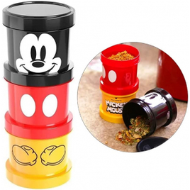 Kit 3 Potes Redondo de Plástico com Tampa Empilhavel Mickey Mouse Colorido 450ml na Amazon