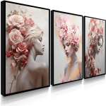 Kit 3 Quadro Decorativo Mulher Cabeça De Flor Flores Rosa Branco na Amazon