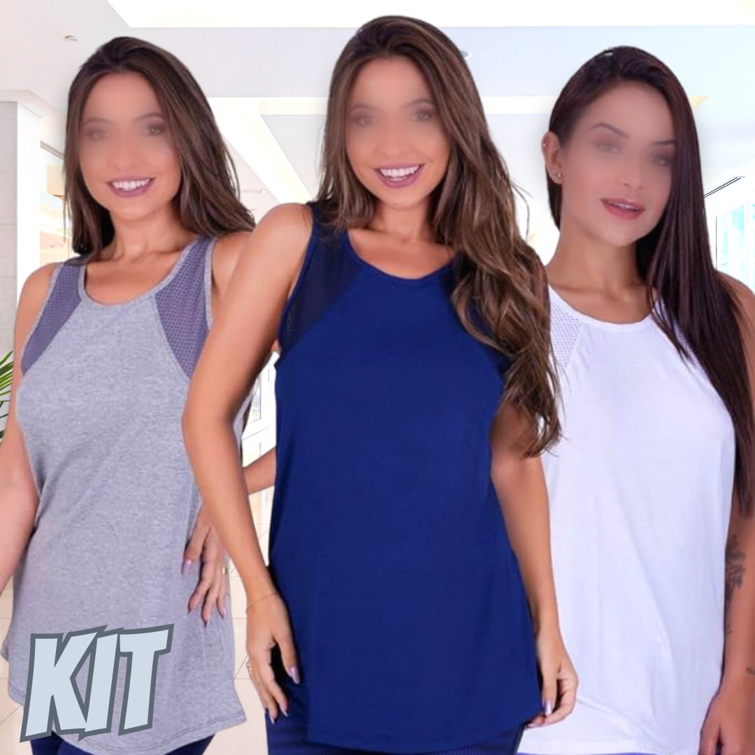 Kit 3 Regata Blusa Feminina Fitness Camiseta Academia na Amazon