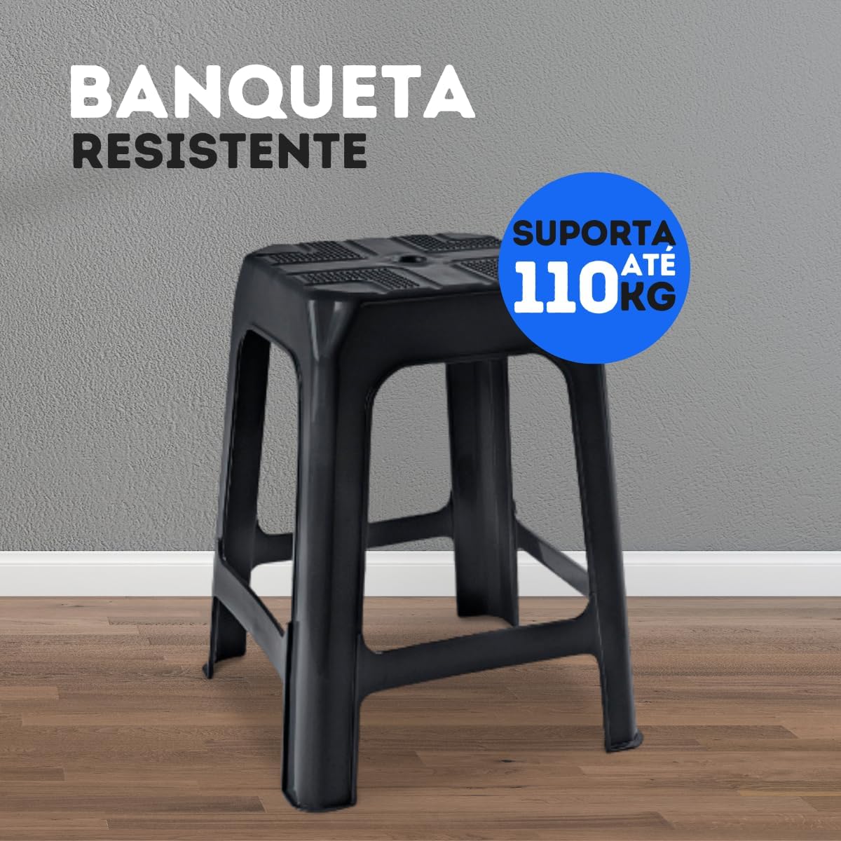 Kit 4 Banqueta Banco Preto 45 cm Plástica Até 70kg na Amazon