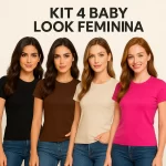 Kit 4 Blusa Feminina Baby Look Algodão na Shopee