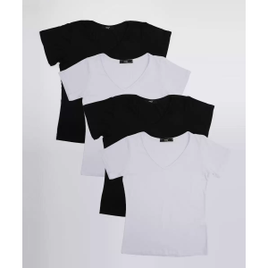 Kit 4 Blusas Feminina Básicas Decote V Manga Curta na Marisa