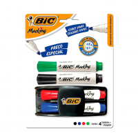Kit 4 Marcadores De Quadro Branco BIC Marking Cores Clássicas + 1 Apagador, Ponta Resistente, Apaga Fácil, 970929 na Amazon