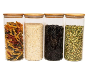 Kit 4 Potes de Vidro 1,65L com Tampa Bambu Herméticos Redondos Oikos na Amazon