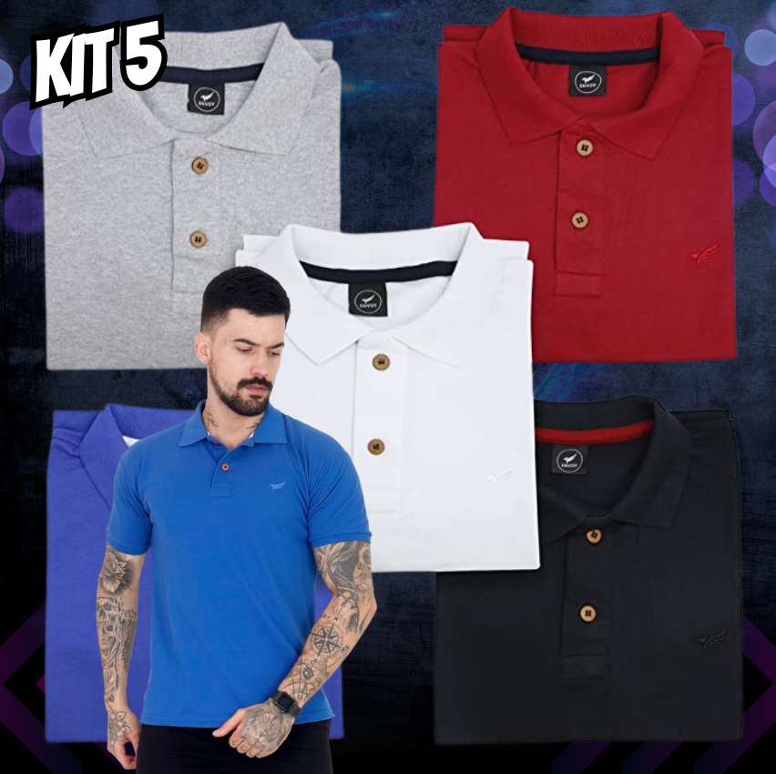 Kit 5 Camisa Polo Envoy Tecido Piquet Básica Masculina na Amazon