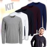 Kit 5 Camisetas Manga Longa Masculinas Slim Algodão 30.1 Zaroc na Amazon