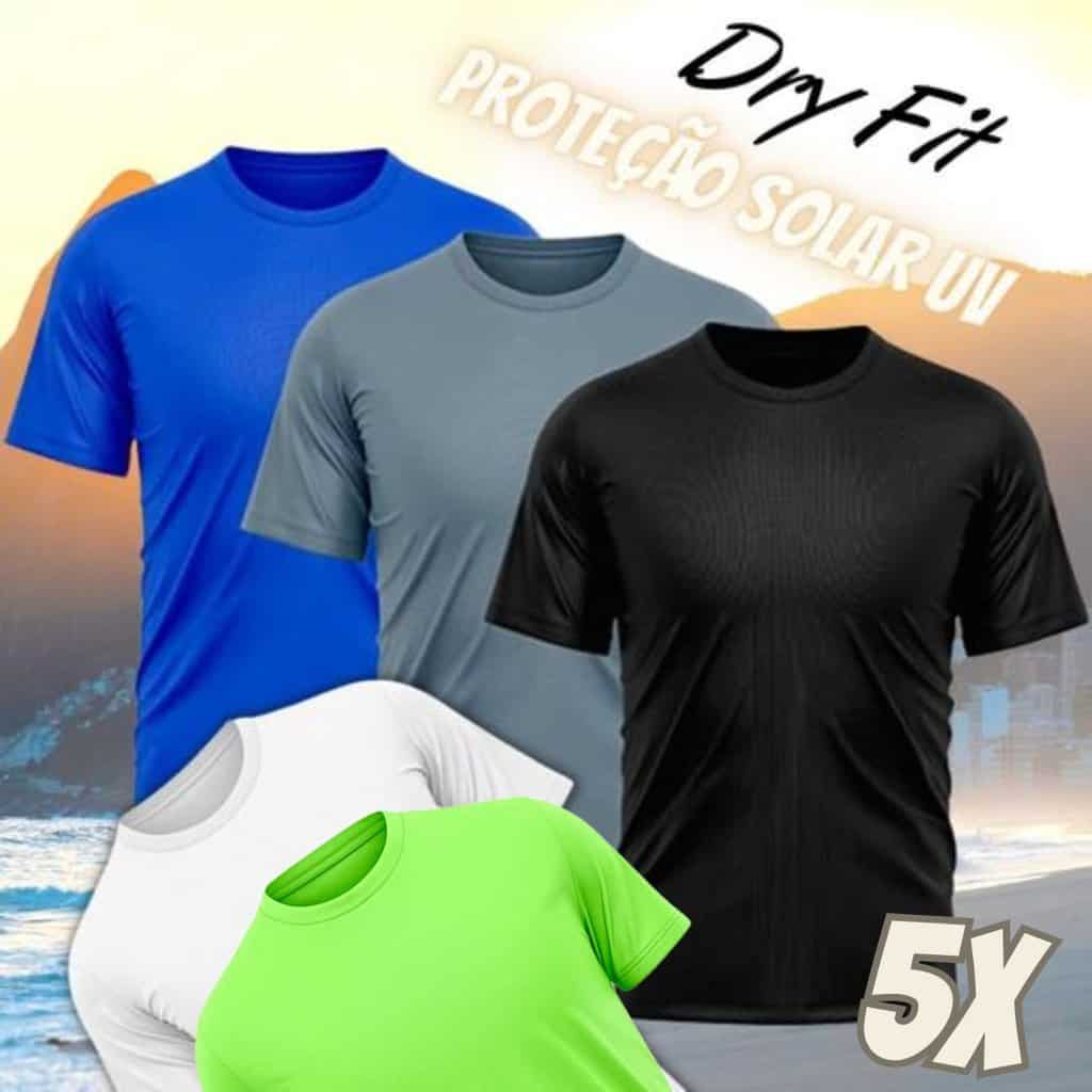 Kit 5 Camisetas Masculina Dry Fit Proteção Solar UV Básica Lisa Treino Academia Ciclismo Camisa na Amazon