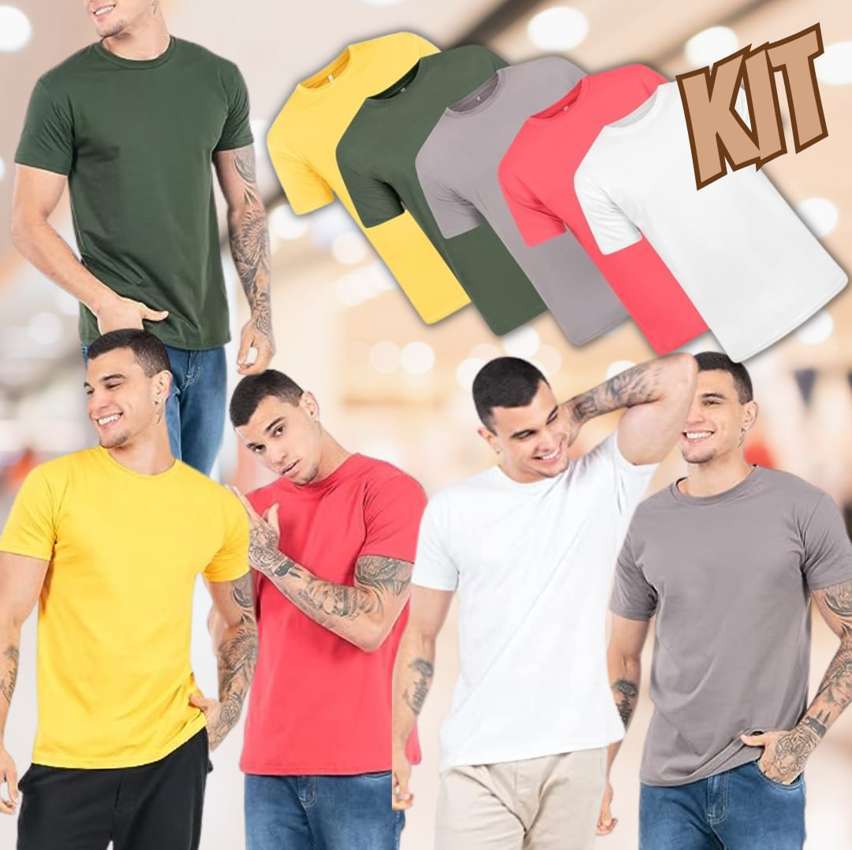 Kit 5 Camisetas Masculinas Básicas 100% Algodão Penteado na Amazon