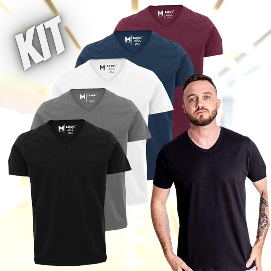 Kit 5 Camisetas Masculinas Slim Gola V Algodão Premium na Amazon
