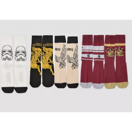Kit 5 Pares Meias Masculina Grifinória Harry Potter + Meia Masculina Stormtrooper Cano Longo OFF-White Star Wars na Riachuelo