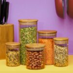 Kit 5 potes de vidro com tampa de bambu herméticos redondos – Tüd na Amazon