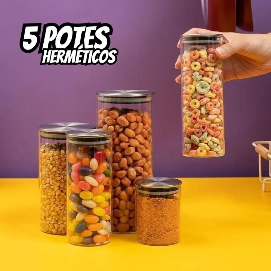 Kit 5 potes de vidro com tampa inox hermético redondo mantimento – Tud na Amazon