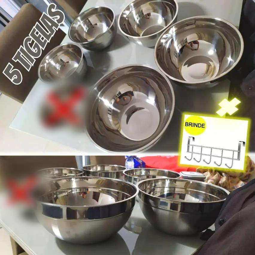 KIT 5 Tigelas Bowl Aço Inox Funda Multiuso Medidora na Amazon