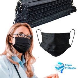 Kit 50 Máscara Descartável de Proteção Facial Tripla com Clipe Nasal na Shein