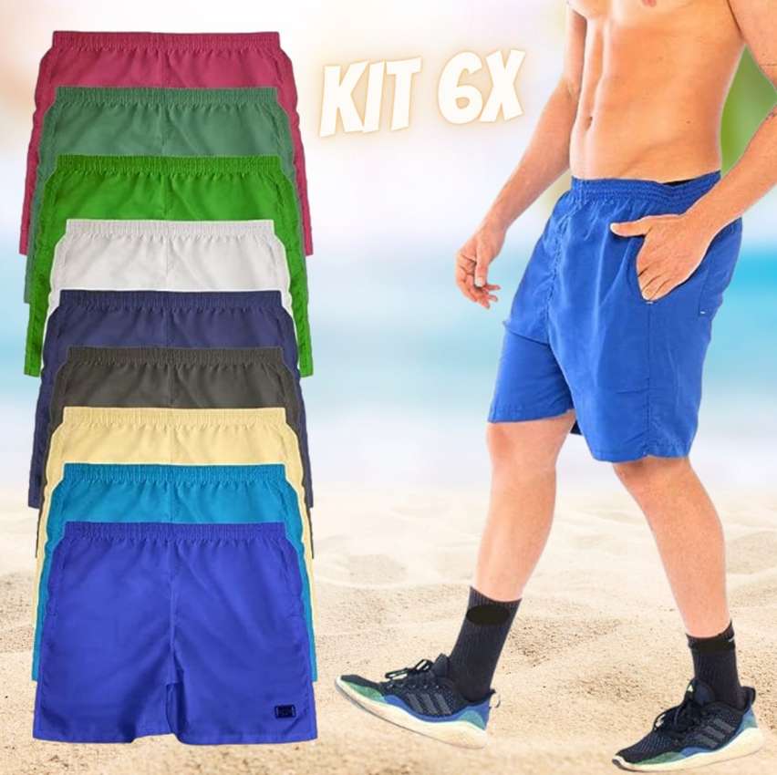 Kit 6 Bermudas Tactel Masculinas 3 Bolsos Elástico Cordão Short Praia na Amazon