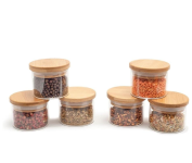 Kit 6 Potes de Vidro 110ml com Tampa de Bambu Hermético Oikos na Amazon