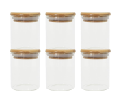 Kit 6 Potes de Vidro 200ml com Tampa de Bambu Herméticos Redondos Oikos na Amazon