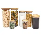Kit 7 Potes de Vidro com Tampa de Bambu Herméticos – Oikos na Magazine Luiza
