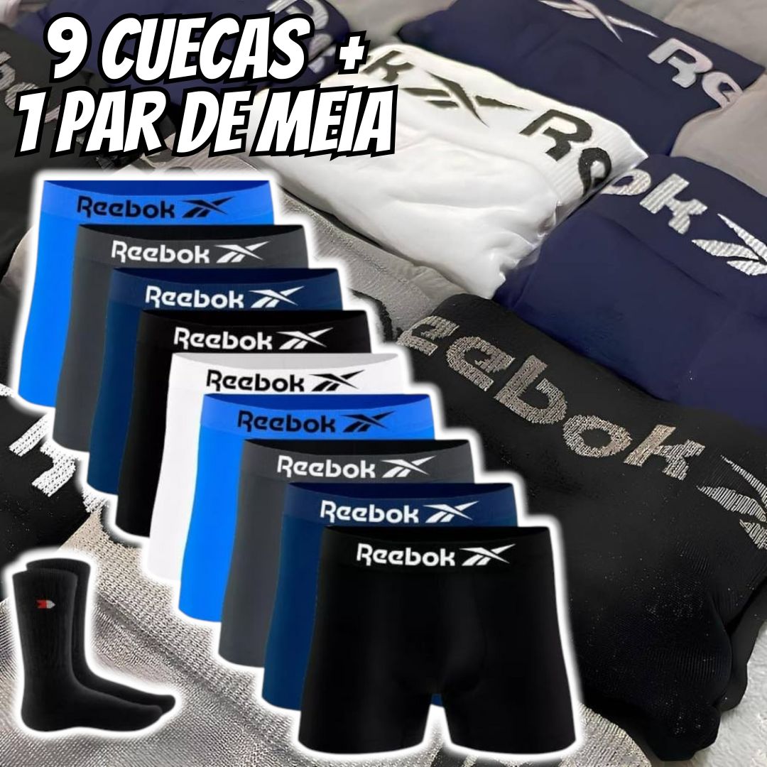 Kit 9 Cuecas Boxer Reebok Masculinas Microfibra Adulto Box Sem Costura + 1 Par de Meia na Amazon