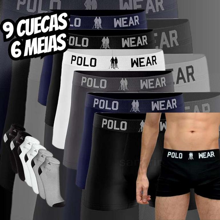 Kit 9 Cuecas Polo Boxer Adulto Masculinas Wear Original + 6 Meias na Amazon