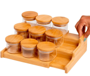 Kit 9 Potes Oikos – Hermético 110ml com Tampa de Bambu e Rack Organizador de Bambu na Amazon