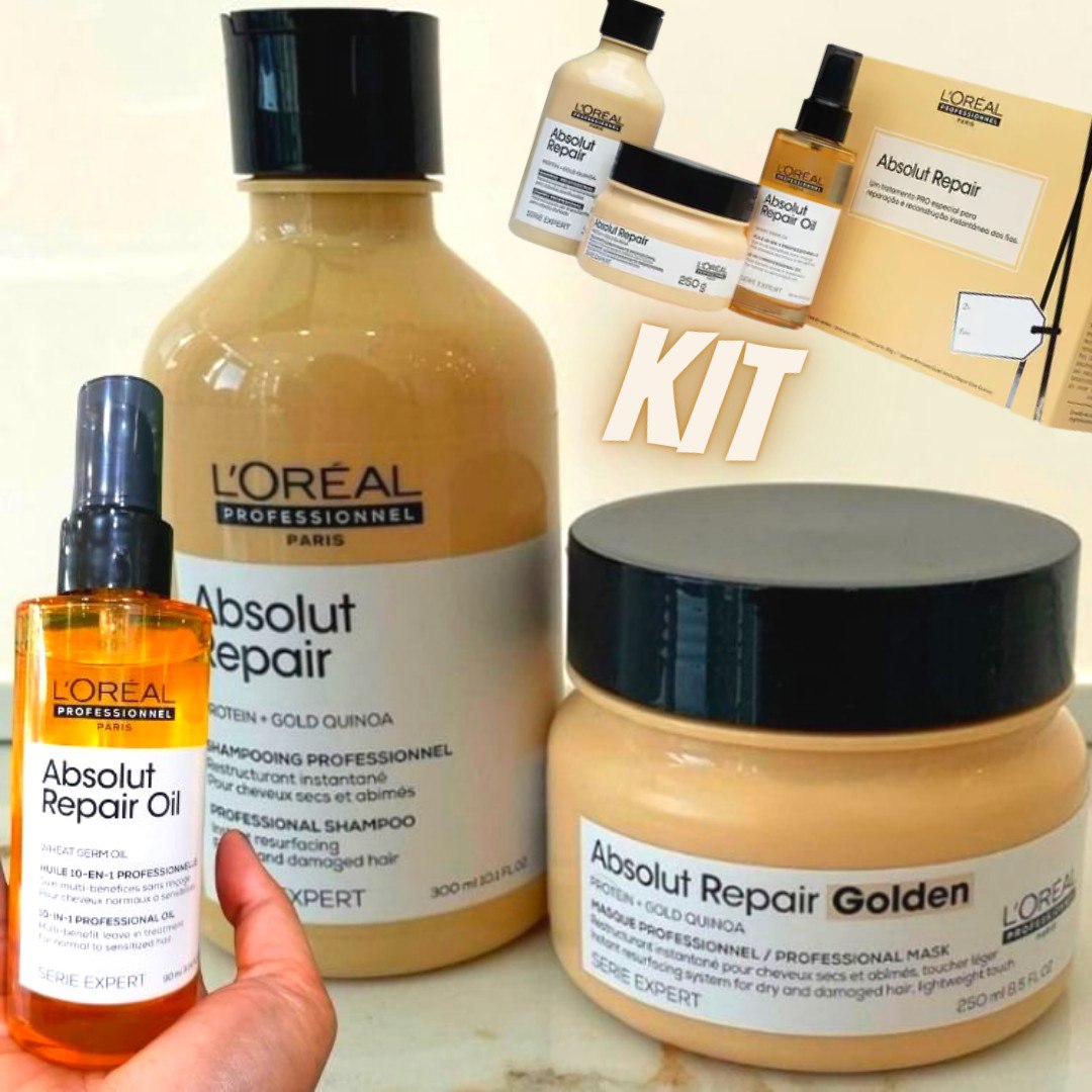 Kit Absolut Repair – Shampoo 300ml + Máscara de tratamento 250g + Absolut Repair Óleo 10 em 1-90ml | L’Oréal Professionnel na Amazon