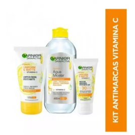 Kit Antimarcas Garnier Uniform & Matte Vitamina C Limpeza Facial + Água Micelar + Protetor Hidratante na Drogasil