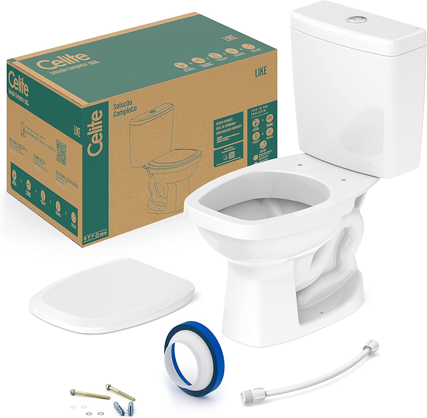 Kit Bacia com Caixa, Assento Polipropileno e Complementos de Instalação Like na Amazon