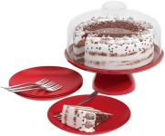 Kit Boleira + 4 Pratos + 4 Garfos Torta, Vermelho Bold, Coza na Amazon