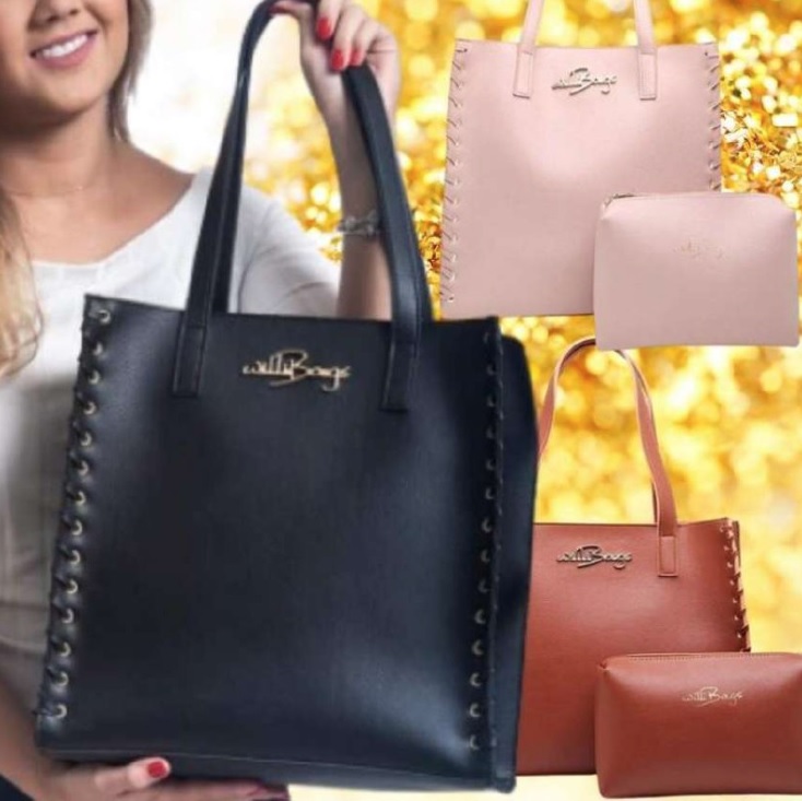 Kit Bolsa Feminina Sacola Grande + Necesser Promoção Willibags Barato na Amazon