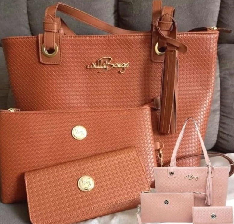 Kit Bolsa Feminina Tipo Sacola + Necessaire + Carteira Willibags (Preto) na Amazon