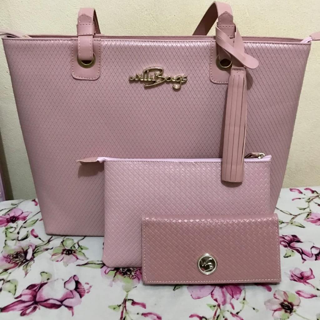 Kit Bolsa Feminina Tipo Sacola + Necessaire + Carteira Willibags na Amazon