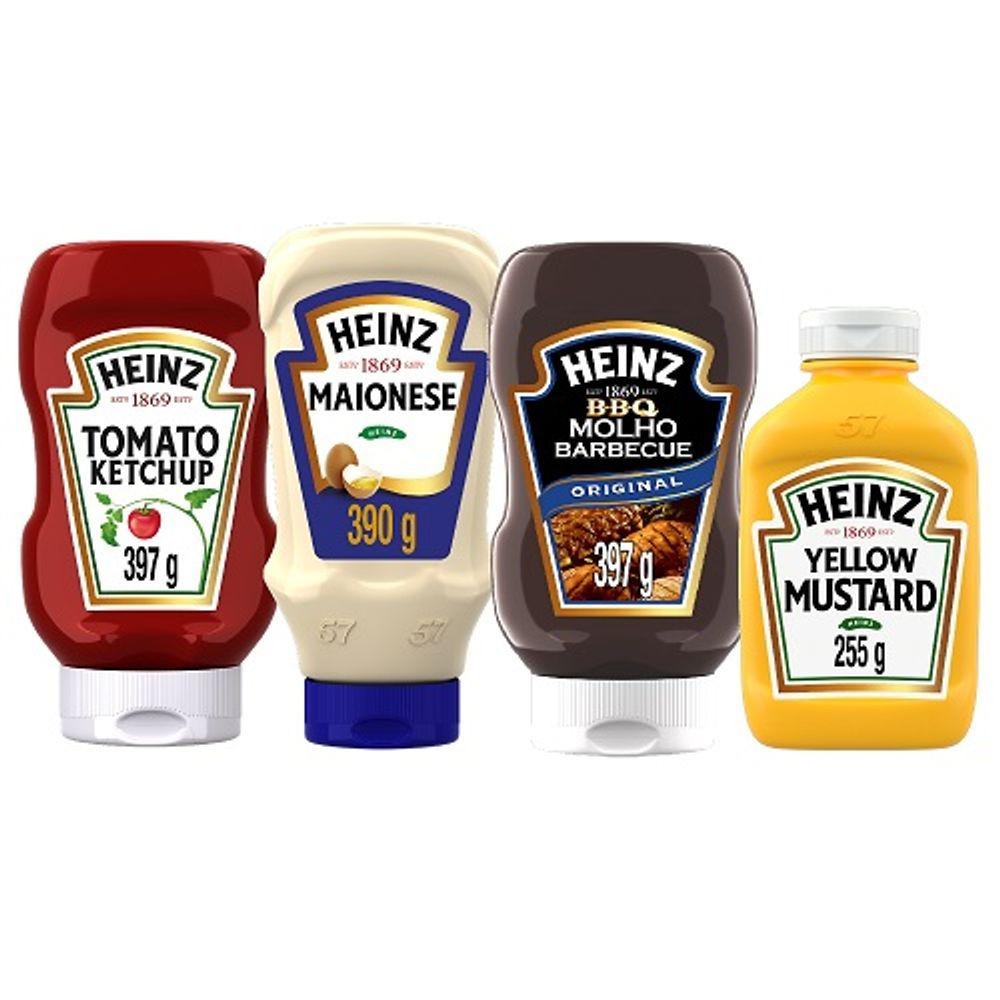 Kit Burguer Heinz Ketchup 397g + Maionese 390g + Barbecue 397g + Mostarda 255g na Extra