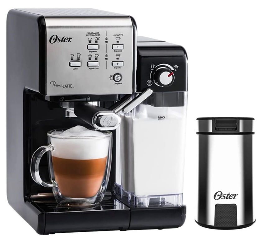 Kit Cafeteira PrimaLatte Black e Moedor de Café Oster na Casas Bahia
