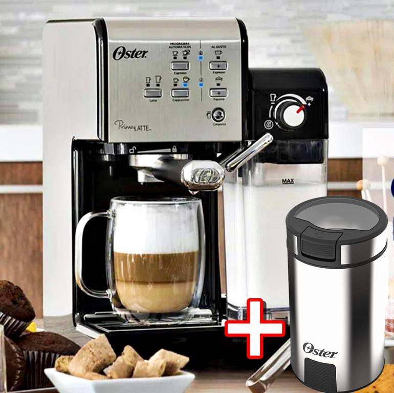 Kit Cafeteira PrimaLatte Black e Moedor de Café Oster na Casas Bahia