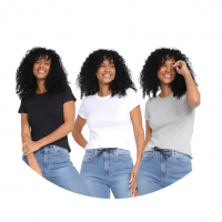 Kit Camiseta Hering Básica Feminina 3 Peças - Preto+Branco na Zattini