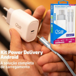 Kit Carregador de Parede Ultra Rápido com 1 Saída USB-C Power Delivery 20W + Cabo USB-C + USB-C I2GO 1,5m 3A Branco na Amazon
