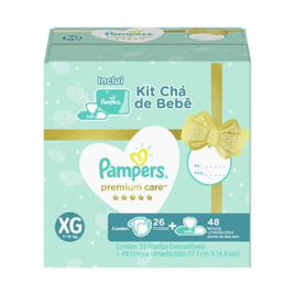 Kit Chá de Bebê Fraldas Pampers Premium Care Tam XG - 26 Unidades + Lenços Umedecidos 48 Unidades na Ponto