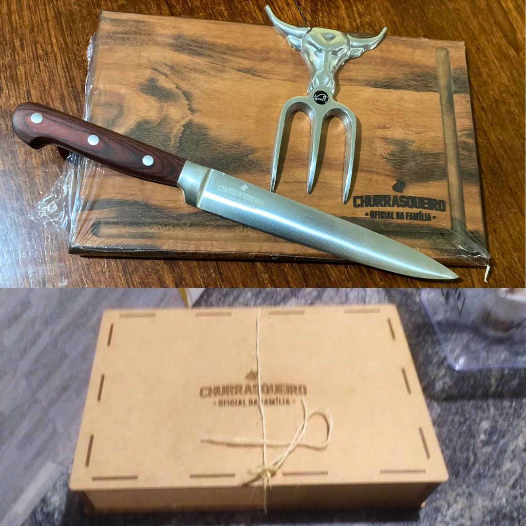 Kit Churrasco Completo – Tábua, Faca e Garfo do Churrasqueiro Oficial da Família, Ideal para Presentear e Garantir o Melhor Churrasco com Praticidade na Amazon